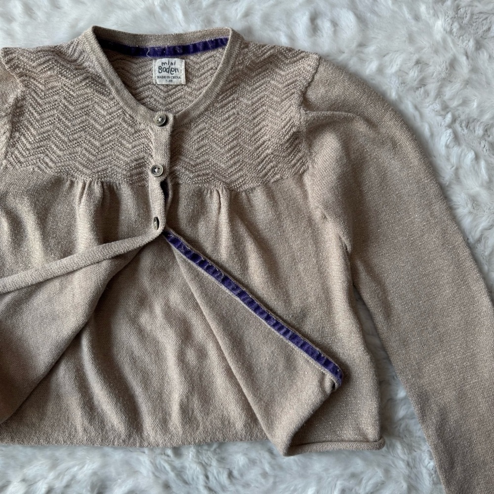 Mini Boden Girls Beige Shimmery Knit Cardigan Size 7-8Y - Picture 3 of 4